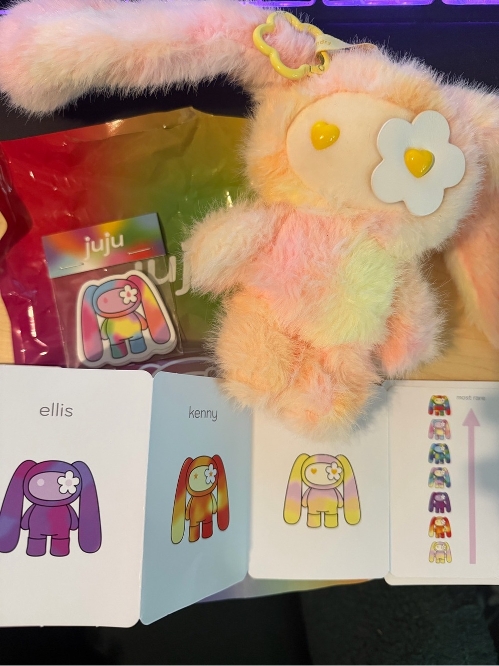 JuJu Pastel Rainbow Plush Bag Charm Cleo with Flower Eye